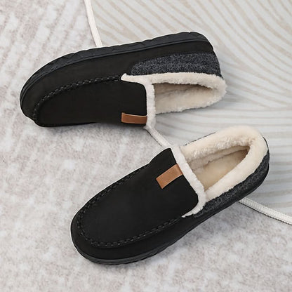 Wool-Feel Indoor Loafer Slippers - Black