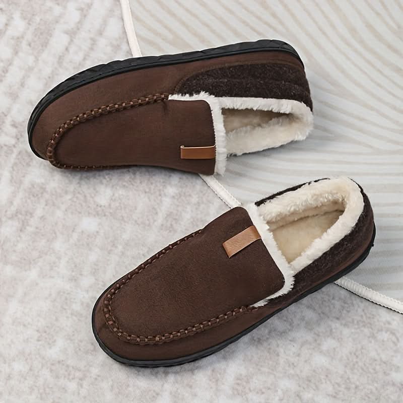 Wool-Feel Indoor Loafer Slippers - Coffee