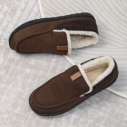 Wool-Feel Indoor Loafer Slippers - Coffee