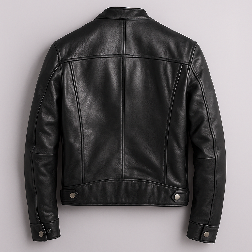 Vintage Leather Racer Jacket with Zip Pockets