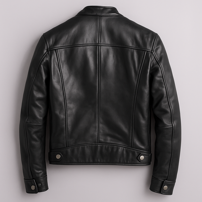 Vintage Leather Racer Jacket with Zip Pockets