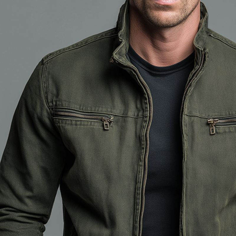 Vintage-Style Stand-Collar Zip Jacket