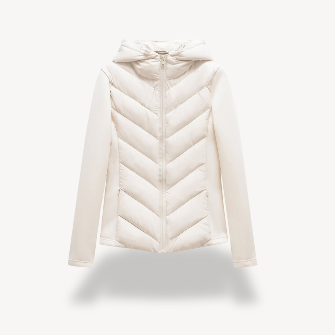 Chevron Quilted Hooded Jacket - White