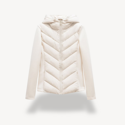 Chevron Quilted Hooded Jacket - White
