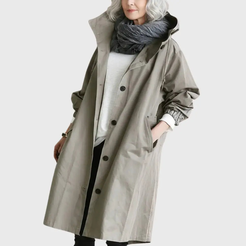 Waterproof Hooded Trench Coat - Grey