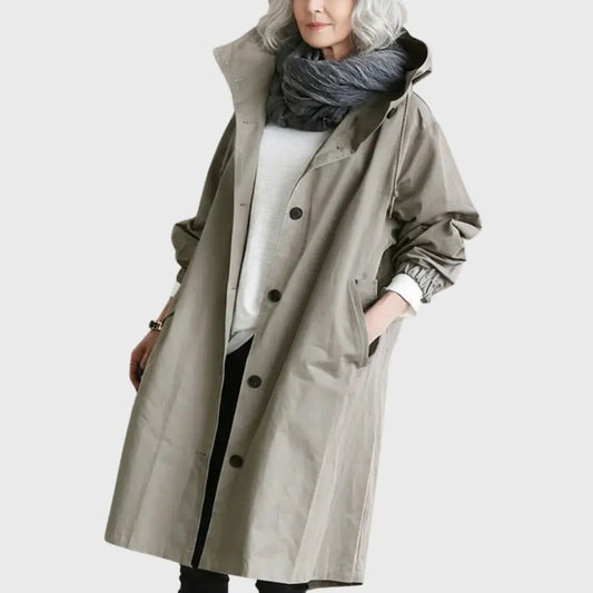 Waterproof Hooded Trench Coat - Grey