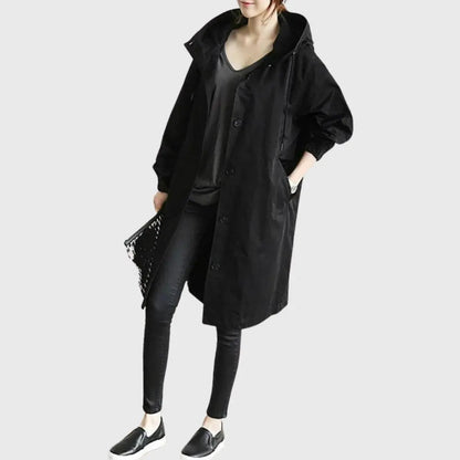 Waterproof Hooded Trench Coat - Black