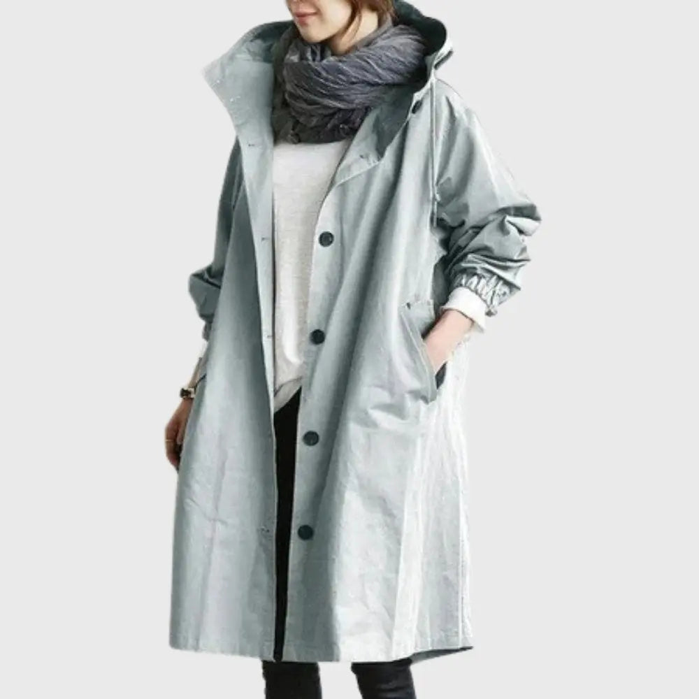 Waterproof Hooded Trench Coat - Light Blue