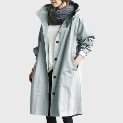 Waterproof Hooded Trench Coat - Light Blue