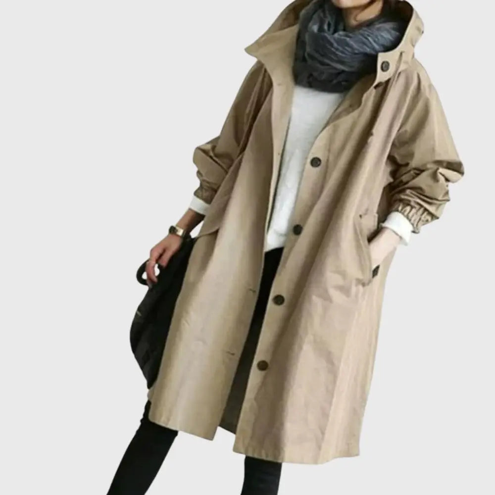 Waterproof Hooded Trench Coat - Brown