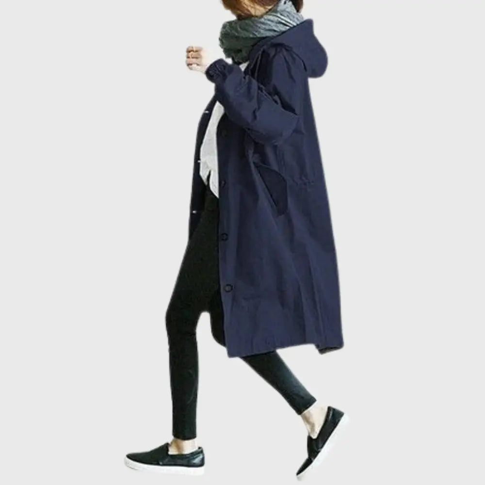 Waterproof Hooded Trench Coat - Blue
