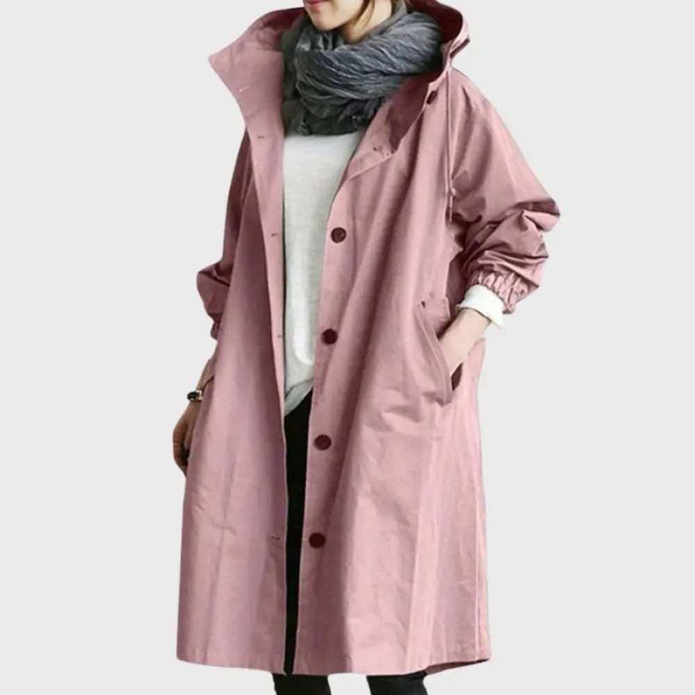 Waterproof Hooded Trench Coat - Pink