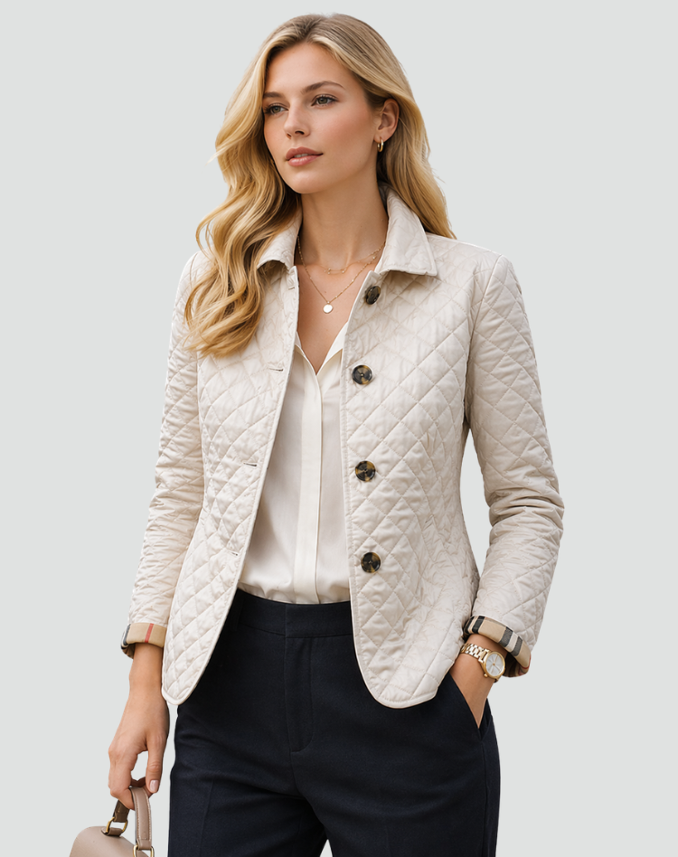 Diamond Quilted Button-Front Jacket - White