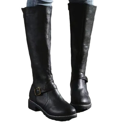 Buckle-Strap Leather Boots with Arch Support