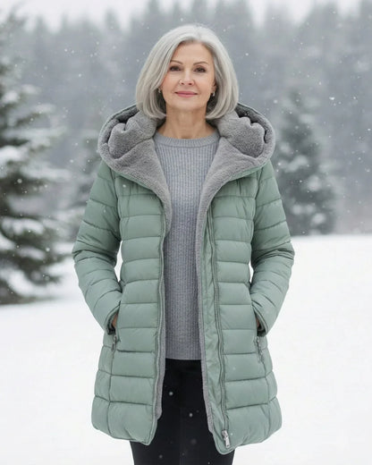 Women's Puffer Jacket Hooded Fleece Lined - Light Green