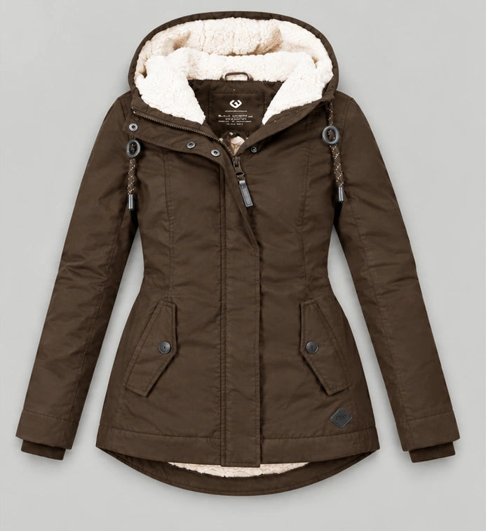 Sherpa-Lined Hooded Winter Parka - Brown