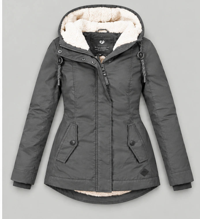 Sherpa-Lined Hooded Winter Parka - Grey