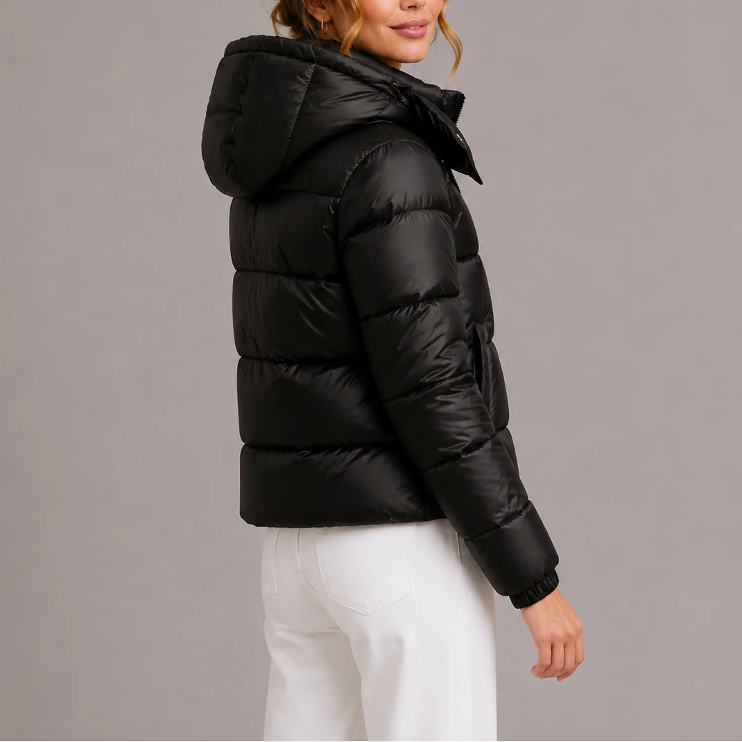 Quilted Hooded Jacket - Shiny Puffer Coat