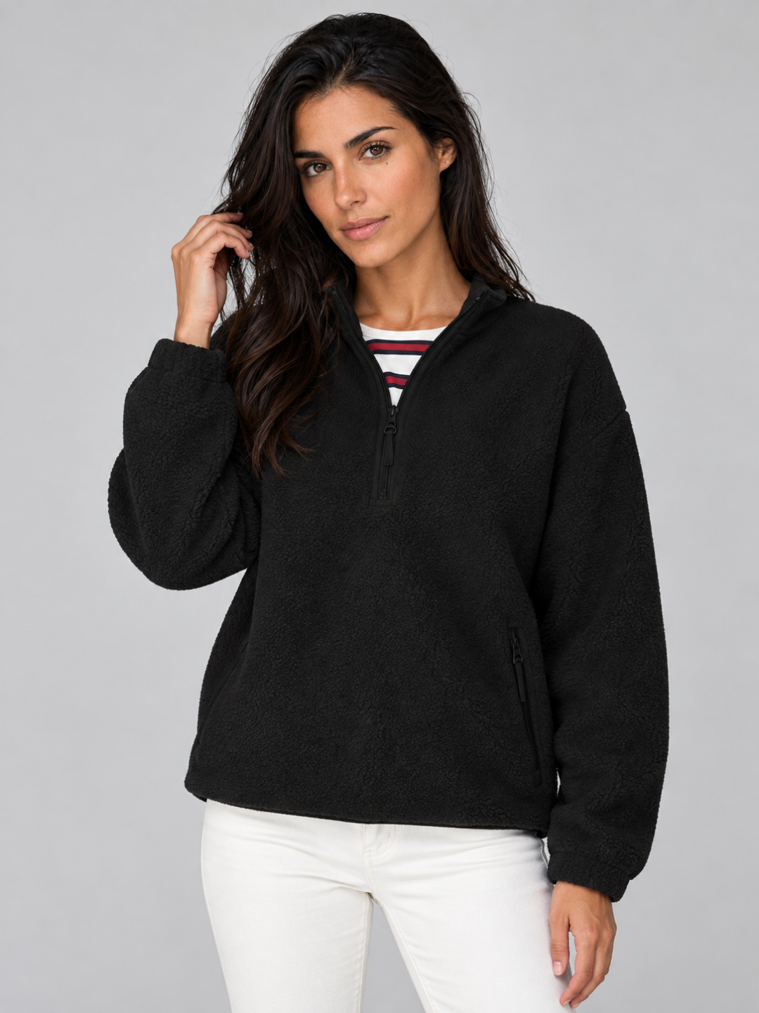 Women's Sherpa Fleece Half-Zip Pullover - Black