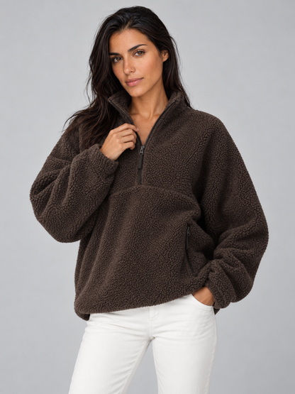 Women's Sherpa Fleece Half-Zip Pullover - Brown