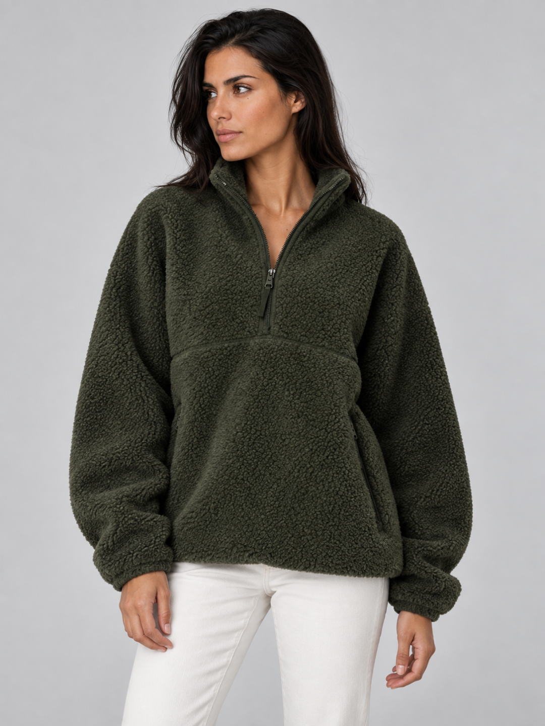 Women's Sherpa Fleece Half-Zip Pullover - Green